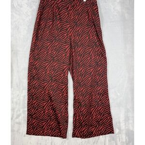 Nasty Gal Women Satin Wide Leg Pants 14 Red Black Animal Print Retro Flowy Party